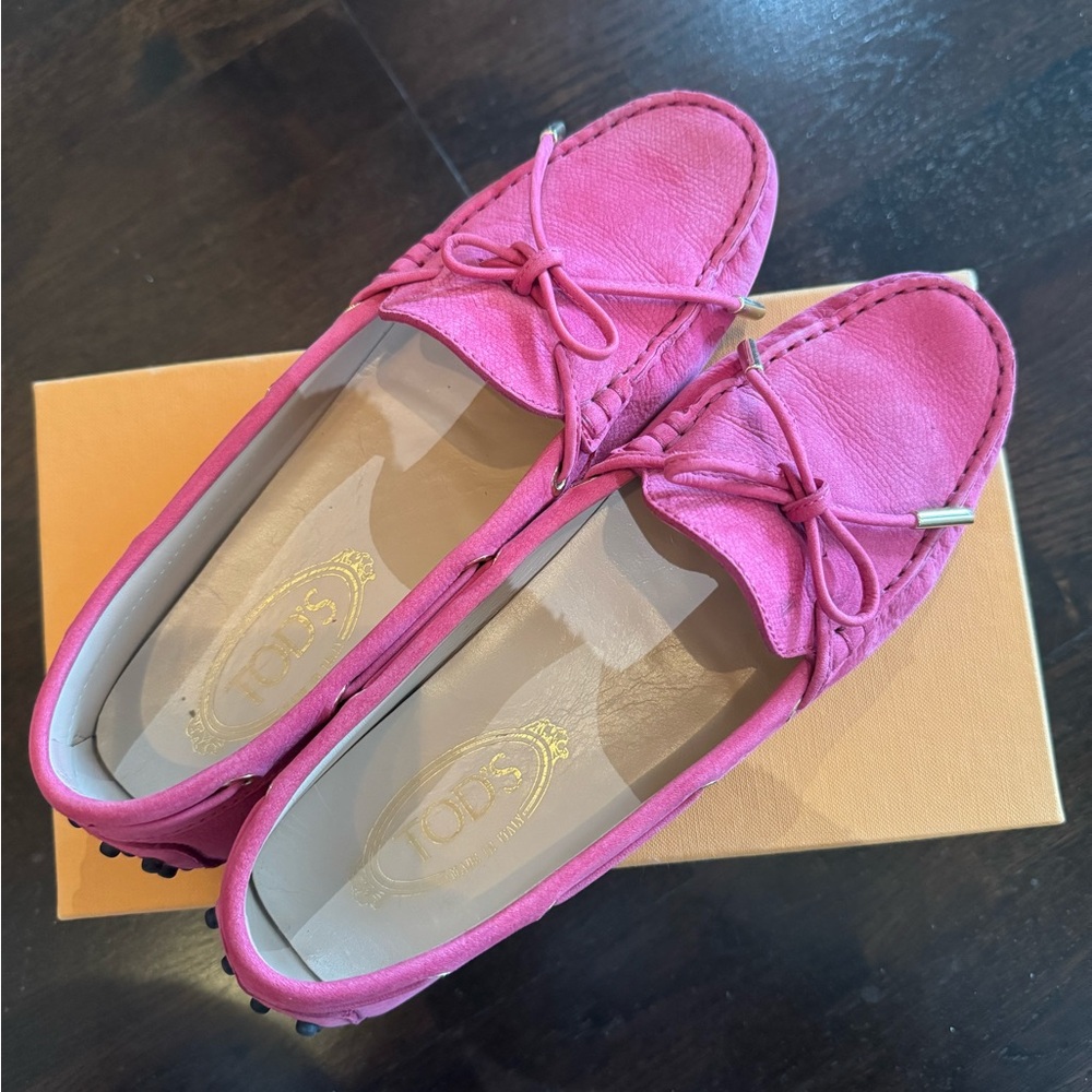 Tod's Pink Suede Driving Moccasins
